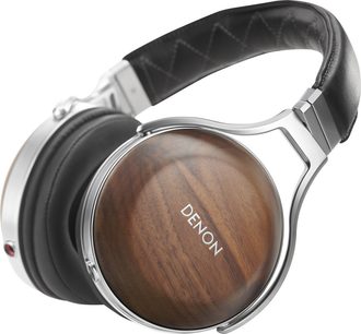 Denon AH-D7200 træ hovedtelefoner, lukket, omkringliggende, mørk træfinish, set fra venstre profil