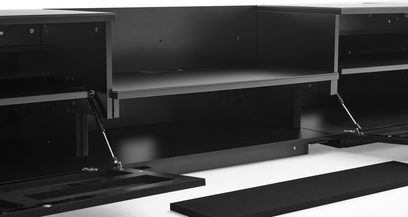 Møbel til ultrakortafstandprojektor NorStone Eden Vision 270 sort, åbne rum og opklappelige frontpaneler