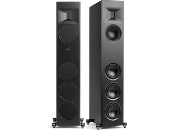 Boxă de podea MartinLogan Motion XT F100 negru lăcuit cu 4 difuzoare circulare vizibile și un tweeter dreptunghiular
