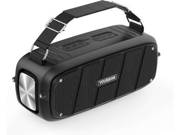 Enceinte bluetooth Yourban Getone 60 noir, vue en perspective, forme rectangulaire, grille avant texturée, boutons supérieurs, sangle ajustable