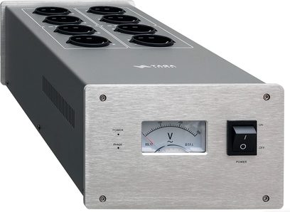 Taga Harmony PC-5000 gümüş renkli şebeke kondisyoneri, 8 priz, analog voltmetre, açma/kapama ve faz anahtarları, metal kasa