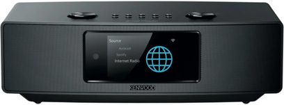 Kenwood CR-ST900S internetradio i sort, front med central skærm og to sidehøjttalere