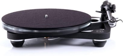 Toca-discos Rega Planar 8 com célula Nd7, vista frontal, prato circular, braço de leitura à direita, pés pretos