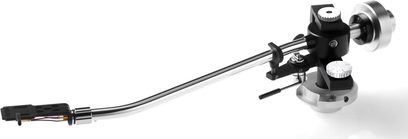 Jelco TS 550 L sort aluminiumstonarm med modvægt, justeringsskrue og ledningsføring, set fra siden på hvid baggrund