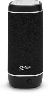 Ηχεία Bluetooth Roberts Reunion μαύρα, με ύφασμα και πλαστική βάση, μπροστινή όψη, μπροστινό κουμπί, επάνω μέρος με τέσσερα κουμπιά