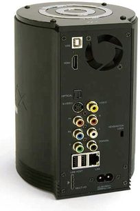 Odtwarzacz sieciowy AV Dvico TVIX7000 500 GB czarny, widok z przodu, złącza z tyłu, przyciski i wskaźniki na przednim panelu