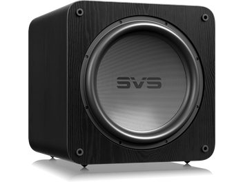 SB-5000 R|Evolution textured black subwoofer with circular speaker and SVS logo on the front panel
