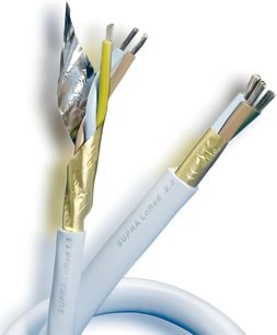Supra Lorad 1.5 IEC Fr angled mains power cable 1.5m length, grey sheath, gold-plated IEC and Schuko connectors
