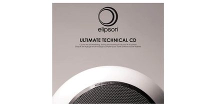 CD di taratura e rodaggio Hi‑Fi Elipson Ultimate Technical CD, copertina grigia con logo e diffusore bianco in basso