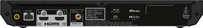 Sony UBP-X700K 4K Blu-ray-afspiller bagside med HDMI-porte, LAN, koaksial lydudgang og tekniske etiketter