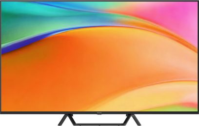 Televisor de alta definición Panasonic TV-55W95BEG, marco de plástico negro mate con bordes finos y doble pie en V conectado, vista frontal