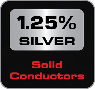 Audioquest Cinnamon 48Gbps 1m HDMI kabelis, sidabriniai jungtys, tekstas "1.25% SILVER Solid Conductors" ant juodo fono