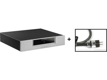 Acondicionador de corriente GigaWatt PowerPrime plateado, cable LC-2 EVO de 1,5 m, sobre fondo blanco, vista superior