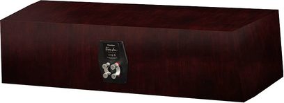 Paradigm Founder 90C center speaker in dark cherry wood, front view, rectangular dark wood cabinet, black tweeter and woofers