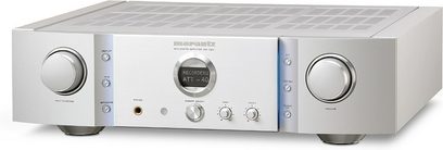 Marantz PM-15S1 Integrierter Verstärker aus gebürstetem Aluminium, Frontansicht mit Tasten, Reglern und Display