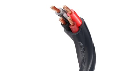 Luidsprekerkabel 4-aderig, zwarte mantel en rode, grijze en zwarte draden met gestripte uiteinden