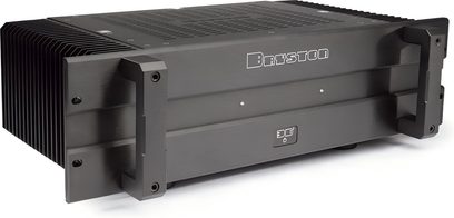 Amplificator de putere hi-fi Bryston 3B³ negru, cu panou frontal masiv cu mânere frontale și radiatoare laterale mari