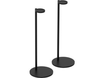 Pied pour sonos Era 100 noir, vue de face, 2 supports cylindriques verticaux avec bases circulaires plates et plateaux ronds