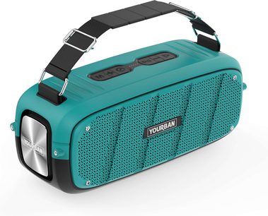 Přenosný reproduktor Yourban Getone 60 modrý, pohled v perspektivě, perforovaná přední mřížka, tlačítka na horní straně, černý popruh