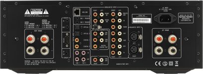 Wzmacniacz hi-fi stereo Harman Kardon HK 990, panel przedni, widok z przodu, złącza i elementy sterujące, wykończenie w kolorze czarnym