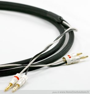 Sort flettet lydsignalkabel med forgyldte RCA-stik fra mærket MPC Audio, model Squisito HP, set tæt på