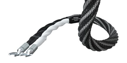 Reproduktorový kabel Inakustik Referenz LS-404 Micro Air černo-bílý kroucený se stříbrnými vidličkami