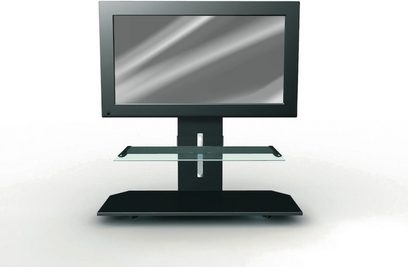 Erard Pratik II 2526 sort TV-møbel med glashylde, flad skærm og hylde til audio/video-udstyr