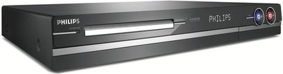 Philips DVDR5520H sort Blu-ray-optager, frontvisning, frontpanel med diskdrev, display og kontrolknapper
