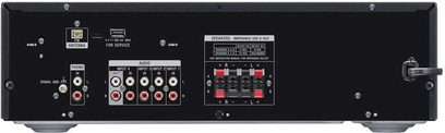 Integrerad stereo hi-fi-förstärkare Sony STR-DH190, bakre vy, RCA-ljudanslutningar, högtalarterminaler, USB-port, FM-antenn