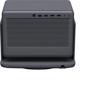 Projektor XGIMI Horizon 30 Max temno sive barve, pogled od zadaj s prezračevalno rešetko, priključki HDMI in USB ter vrtljivim stojalom