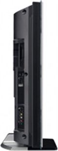 Sony KDL-40X4500 højdefinitions-fladskærms-TV, set fra siden, flad skærm, rektangulær base, højglans sort finish