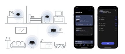 Musta värvi nutikõlar Echo Dot tüüpi mitme toa kasutuses, juhitav nutitelefoni muusikarakendusest
