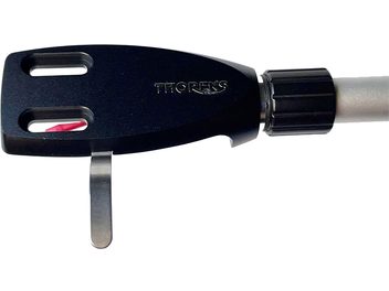Thorens TD 124 DD-403 DD-1500 fekete színű cellatartó gravírozott logóval, két téglalap alakú nyílással és ezüstszínű fémrúddal