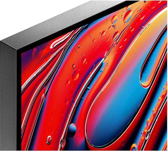 Sony BRAVIA 9 (75XR90) – detailní záběr z úhlu, černý rám, obrazovka zobrazující syté červené a modré barvy