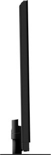 Televisor de alta definición Panasonic TV-77Z95B negro, chasis de metal y plástico con perfil ultrafino, vista lateral sobre base central