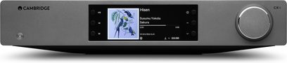 Cambridge Audio CXN100 SE netværks-audioafspiller sølv, frontpanel med central farveskærm og stor drejeknap til højre
