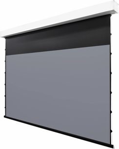 Lumene Coliseum Silent Extra Bright UST 240C-projektionslærred med grå overflade, sorte kanter og hvid kassette