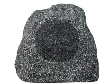 Diffusore da esterno Russound 5R82mk2-G a forma di roccia nera e grigia con griglia frontale integrata