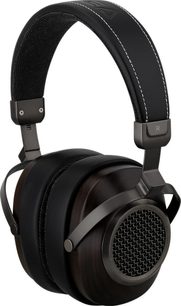 Zwarte en bruine Sendy Audio Anser Zebrano hifi-hoofdtelefoon met open roosters en gewatteerde hoofdband met witte stiksels