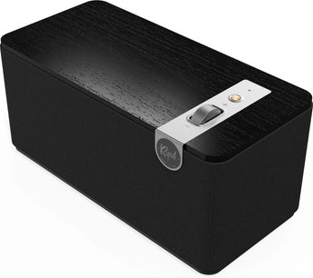 Bezdrôtový reproduktor Klipsch The One Plus čierny, obdĺžnikový tvar, tkaná mriežka, strieborná ovládacia doska