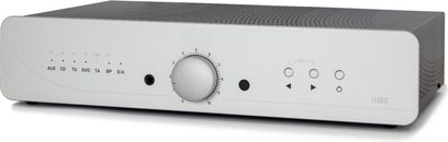 Atoll IN80 Signature strieborný stereo hi-fi zosilňovač, brúsený hliníkový predný panel, minimalistické ovládacie prvky, konektor pre slúchadlá