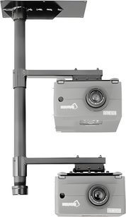 Steun voor beamer Chief LCD2C met twee grijze beamers gemonteerd op een verticale zwarte metalen structuur