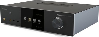 Zidoo Neo Alpha sort multimedie-afspiller, forside med skærm, drejeknap og tilslutninger, set lidt fra siden