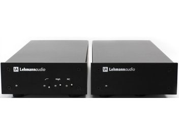 Two black Lehmann Audio Decade phono preamps, front panels, side by side on a light gray background