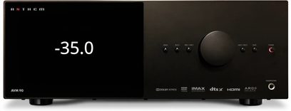 Anthem AVM 90 8K hjemmebiograf-forforstærker, mat sort frontpanel, digitalt display, 8 knapper, aluminiumsvolumenknap
