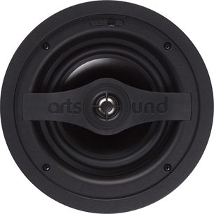 Altavoz empotrable en el techo ArtSound SMART IN SINGLE, vista frontal, circular, negro, tweeter central, 2 tornillos visibles