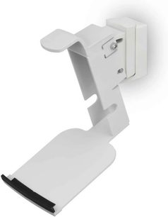 Supporto da parete per Sonos Five e Play:5 bianco, struttura metallica angolare, fissaggio a parete rettangolare, piedini neri