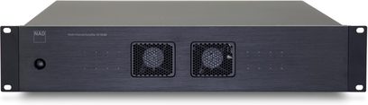 Forside af en multirum-forstærker NAD CI16-60 i sort børstet metal, rackfront med rund tænd/sluk-knap til venstre, to centrale firkantede ventilationsgitter og rækker af diskrete LED-indikatorer