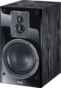 Boghyldehøjttaler Magnat Signature 503 sort, perspektivvisning, front med diskanter, cirkulær woofer og logo nederst