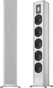 Enceinte sem fio conectada Piega Premium 501 Wireless Gen2 branco, vista de frente e de lado, 4 alto-falantes pretos, base retangular